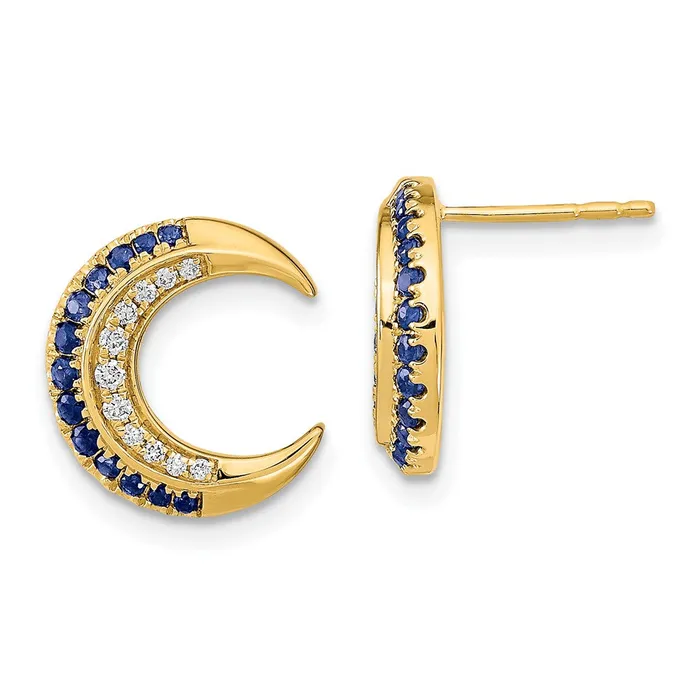 Solid 14k Yellow Gold Polished Moon Simulated Sapphire and CZ Post Earrings Goldia Earrings Solid 14k Yellow Gold Polished Moon Simulated Sapphire and CZ Post Earrings Goldia Earrings