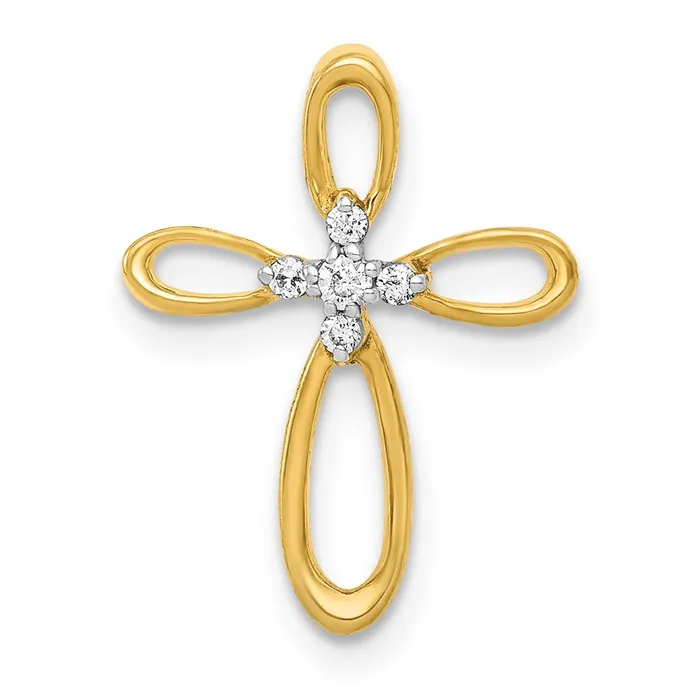 Solid 14k Yellow Gold Simulated CZ Cross Slide Pendant Goldia Necklaces