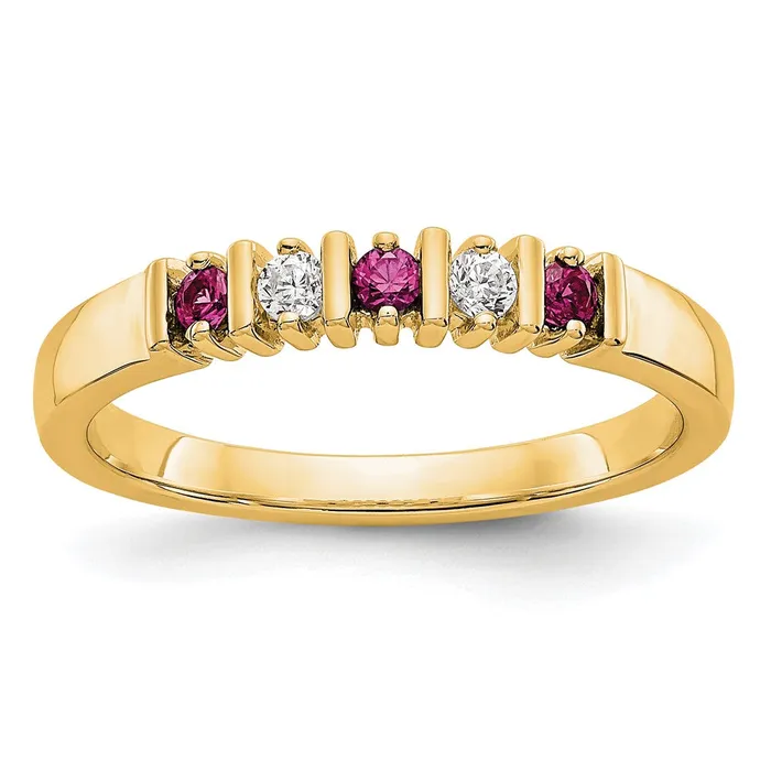 Solid 14k Yellow Gold Simulated CZ wSimulated Ruby Band Goldia Rings