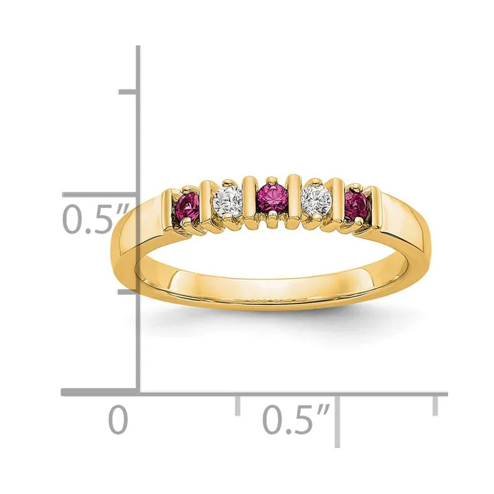 Solid 14k Yellow Gold Simulated CZ wSimulated Ruby Band Goldia Rings