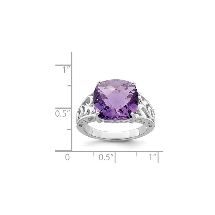 Sterling Silver 14K White Gold Plated CheckerCut Amethyst Gemstone Birthstone Ring Fine Jewelry Gift for Her Goldia Rings Sterling Silver 14K White Gold Plated CheckerCut Amethyst Gemstone Birthstone Ring Fine Jewelry Gift for Her Goldia Rings
