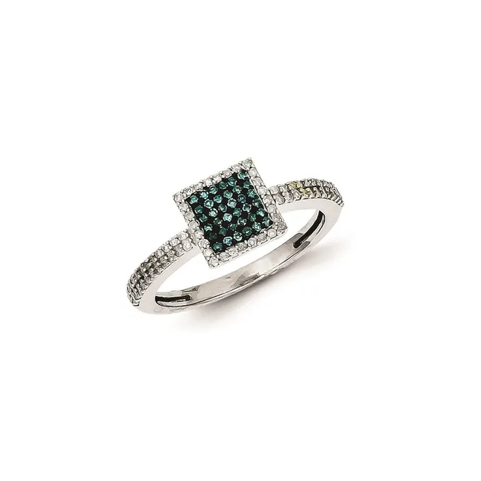 Sterling Silver Blue and White Diamond Square Ring Goldia Rings