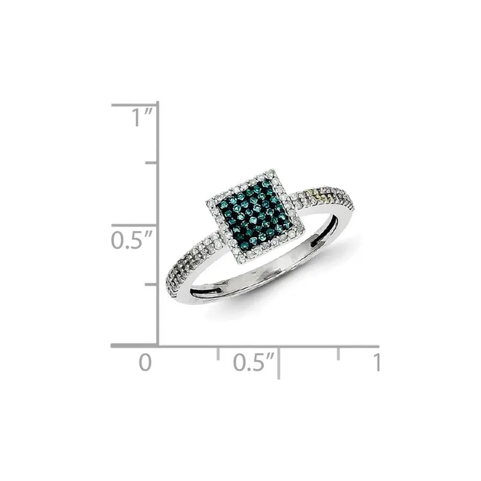 Sterling Silver Blue and White Diamond Square Ring Goldia Rings