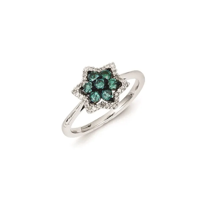 Sterling Silver Blue u0026 White Diamond Flower Ring Goldia Rings