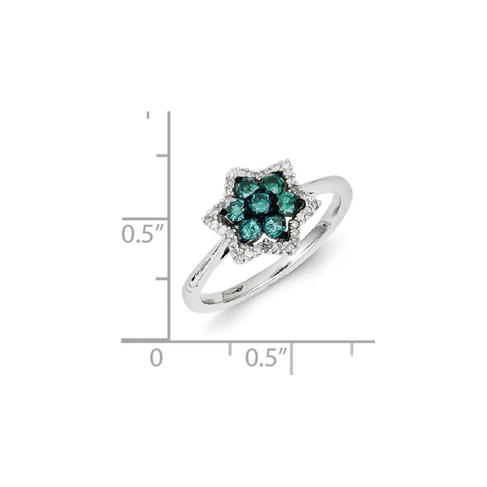 Sterling Silver Blue u0026 White Diamond Flower Ring Goldia Rings