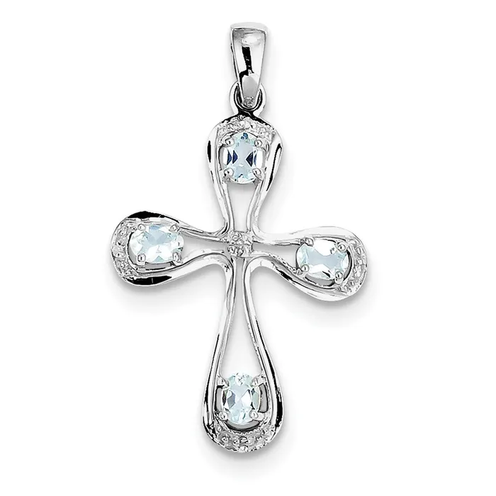 Sterling Silver Rhodium Aqua u0026 Diamond Cross Pendant Goldia Necklaces