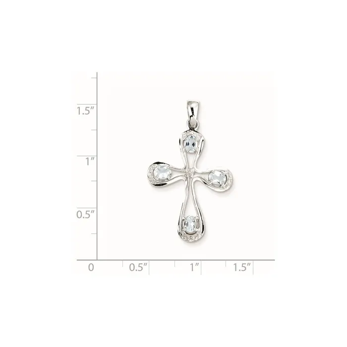 Sterling Silver Rhodium Aqua u0026 Diamond Cross Pendant Goldia Necklaces