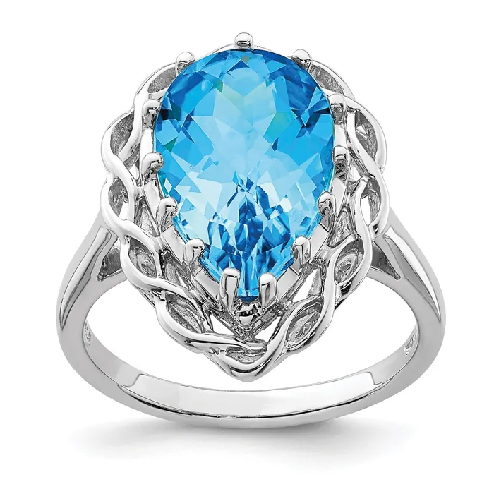 Sterling Silver Rhodium CheckerCut Blue Topaz Gemstone Birthstone Ring Fine Jewelry Gift for Her Goldia Rings