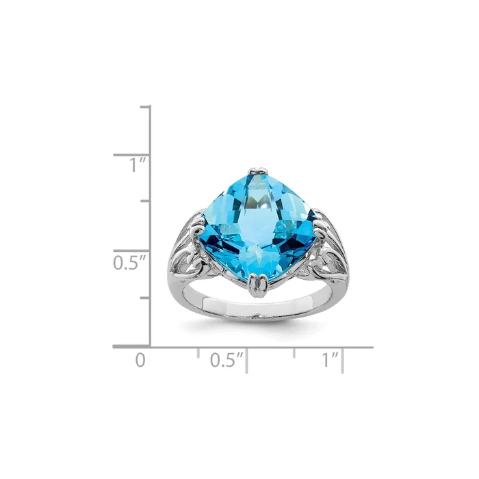 Sterling Silver Rhodium CheckerCut Blue Topaz Gemstone Birthstone Ring Fine Jewelry Gift for Her Goldia Rings Sterling Silver Rhodium CheckerCut Blue Topaz Gemstone Birthstone Ring Fine Jewelry Gift for Her Goldia Rings