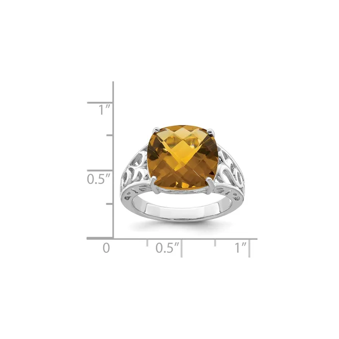 Sterling Silver Rhodium CheckerCut Whiskey Quartz Gemstone Birthstone Ring Fine Jewelry Gift for Her Goldia Rings Sterling Silver Rhodium CheckerCut Whiskey Quartz Gemstone Birthstone Ring Fine Jewelry Gift for Her Goldia Rings