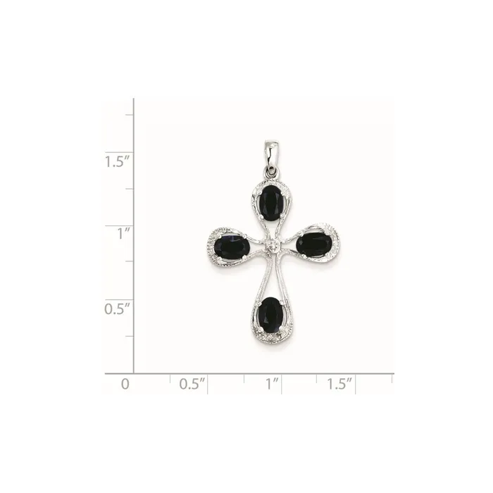 Sterling Silver Rhodium Dark Sapphire u0026 Diamond Cross Pendant Goldia Necklaces