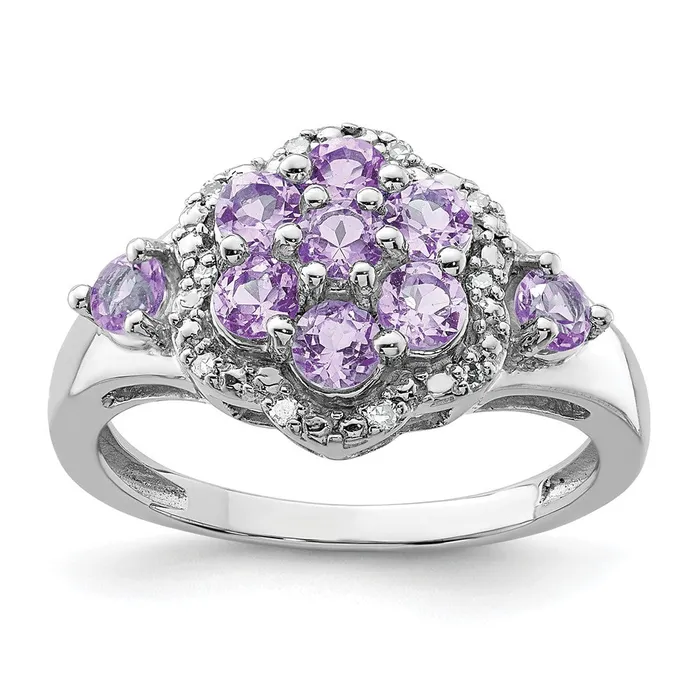 Sterling Silver Rhodium Diamond u0026 Pink Quartz Ring Goldia Rings