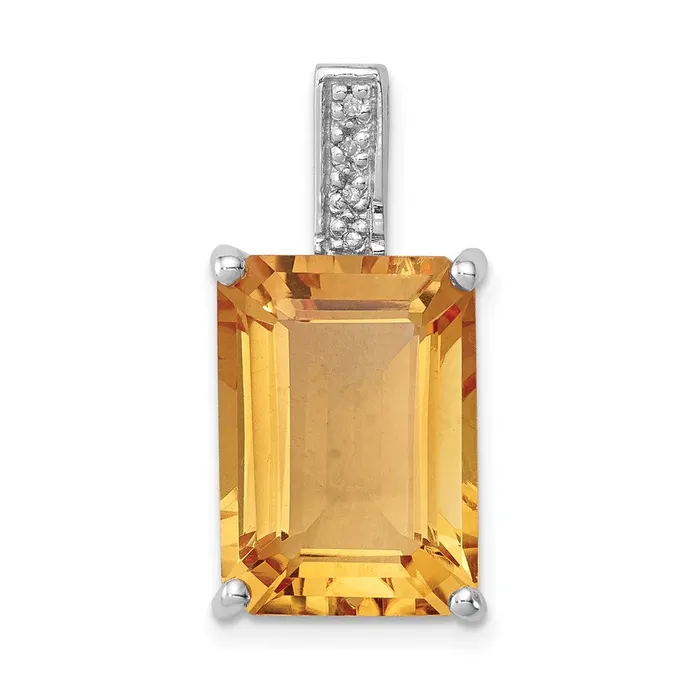 Sterling Silver Rhodium Emeraldcut Citrine u0026 Diamond Pendant Goldia Necklaces Sterling Silver Rhodium Emeraldcut Citrine u0026 Diamond Pendant Goldia Necklaces