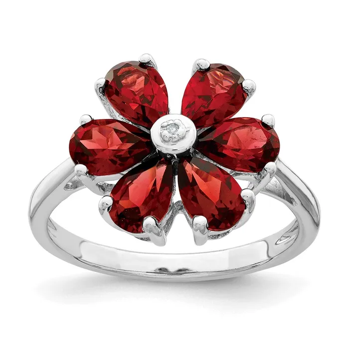 Sterling Silver Rhodium Garnet u0026 Diamond Flower Ring Goldia Rings
