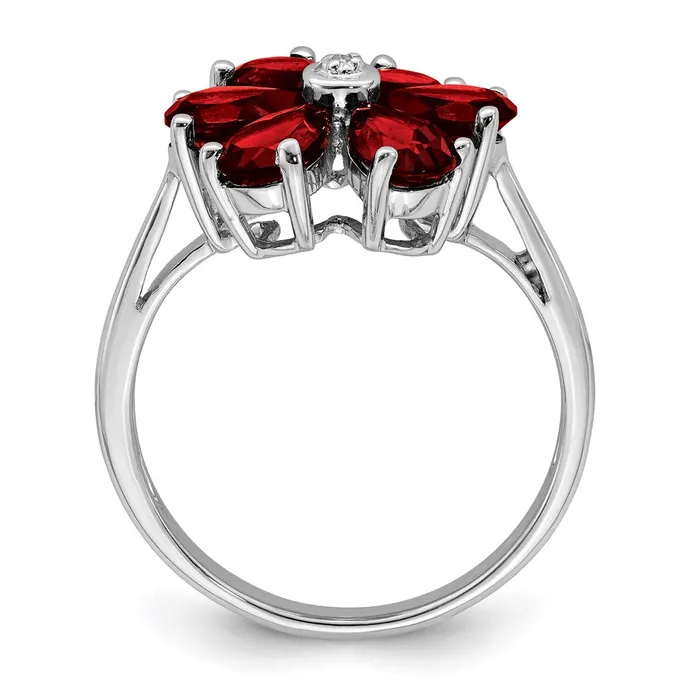 Sterling Silver Rhodium Garnet u0026 Diamond Flower Ring Goldia Rings