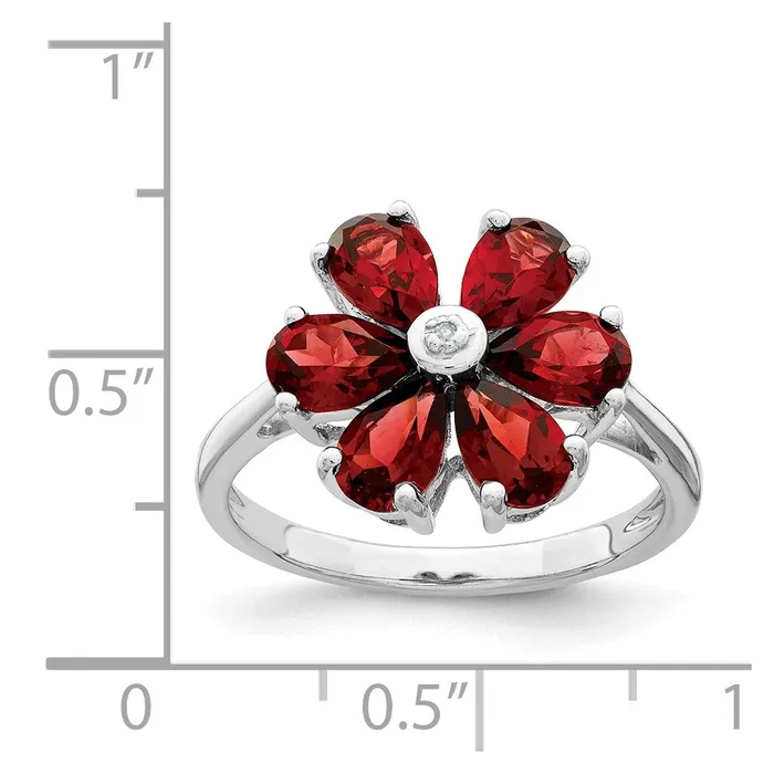 Sterling Silver Rhodium Garnet u0026 Diamond Flower Ring Goldia Rings