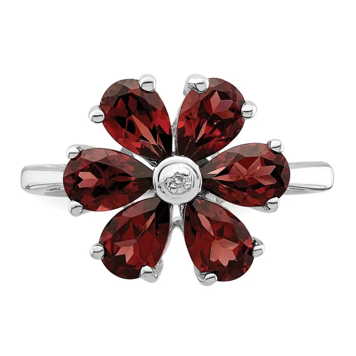 Sterling Silver Rhodium Garnet u0026 Diamond Flower Ring Goldia Rings