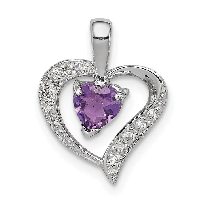 Sterling Silver Rhodium Plated Amethyst and Diamond Heart Pendant Goldia Necklaces Sterling Silver Rhodium Plated Amethyst and Diamond Heart Pendant Goldia Necklaces