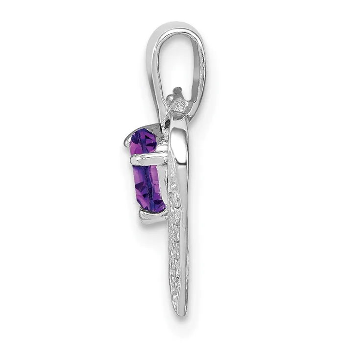 Sterling Silver Rhodium Plated Amethyst and Diamond Heart Pendant Goldia Necklaces