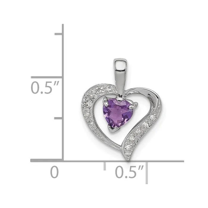 Sterling Silver Rhodium Plated Amethyst and Diamond Heart Pendant Goldia Necklaces