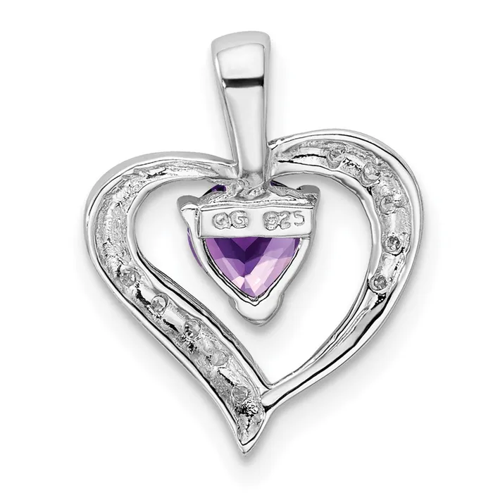 Sterling Silver Rhodium Plated Amethyst and Diamond Heart Pendant Goldia Necklaces