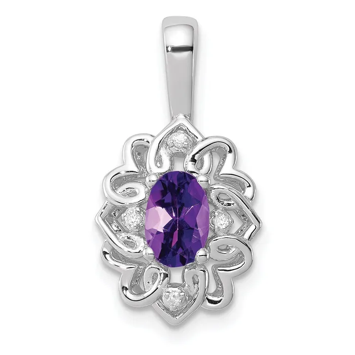 Sterling Silver Rhodiumplated Amethyst Diamond Pendant Goldia Necklaces