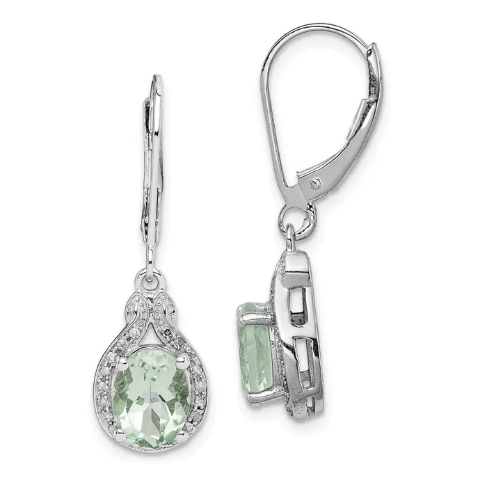 Sterling Silver Rhodiumplated Diamond and Green Quartz Earrings Goldia Earrings