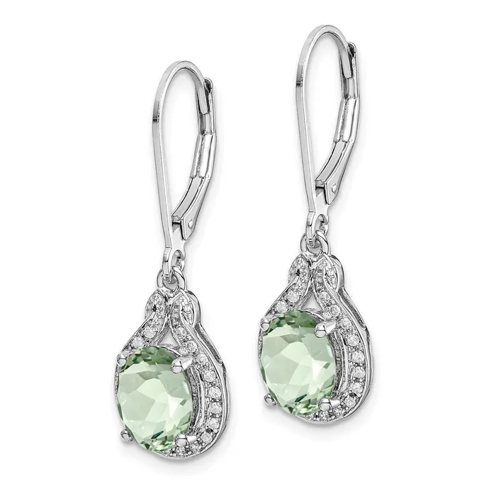 Sterling Silver Rhodiumplated Diamond and Green Quartz Earrings Goldia Earrings