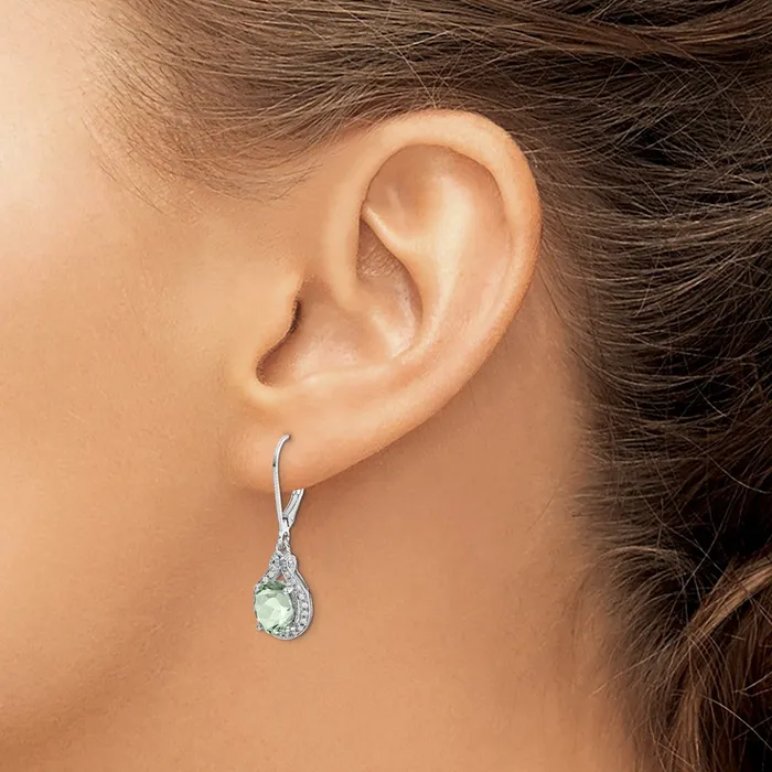 Sterling Silver Rhodiumplated Diamond and Green Quartz Earrings Goldia Earrings