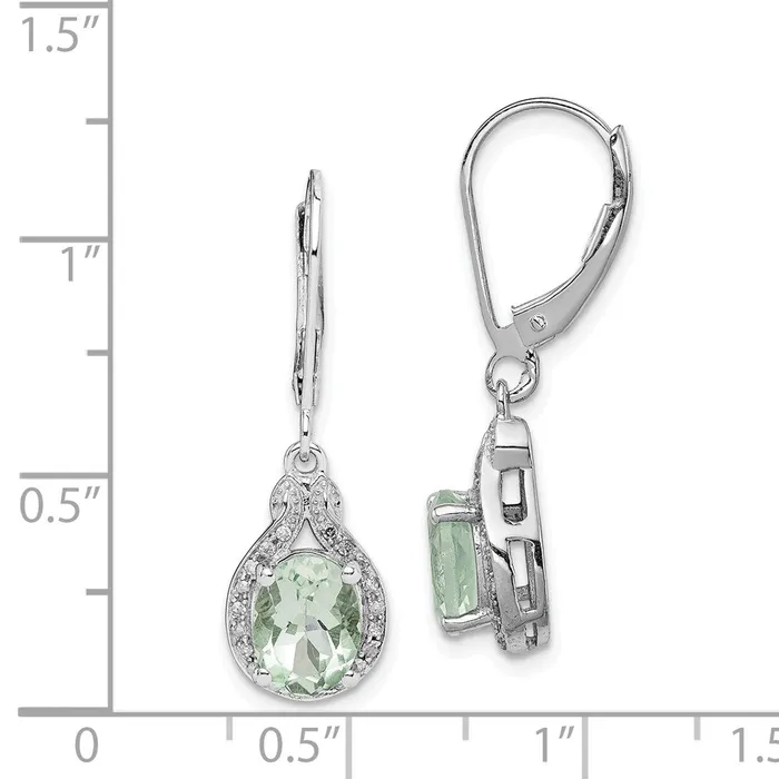 Sterling Silver Rhodiumplated Diamond and Green Quartz Earrings Goldia Earrings