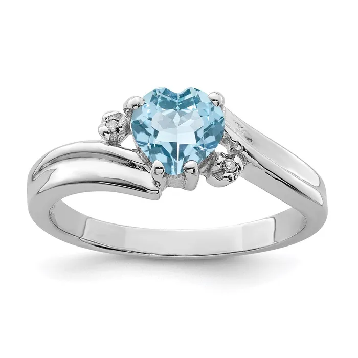 Sterling Silver Rhodium Plated Diamond and Lt Swiss BT Heart Ring Goldia Rings Sterling Silver Rhodium Plated Diamond and Lt Swiss BT Heart Ring Goldia Rings