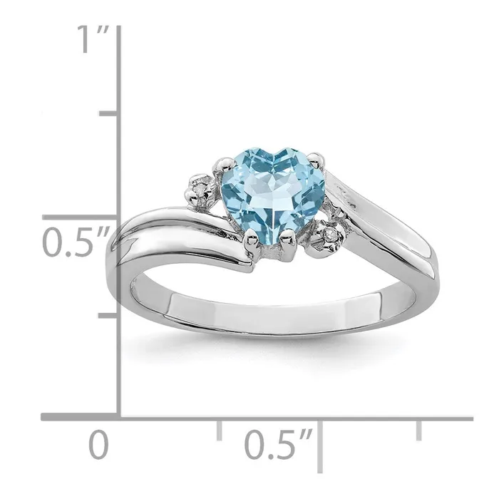 Sterling Silver Rhodium Plated Diamond and Lt Swiss BT Heart Ring Goldia Rings