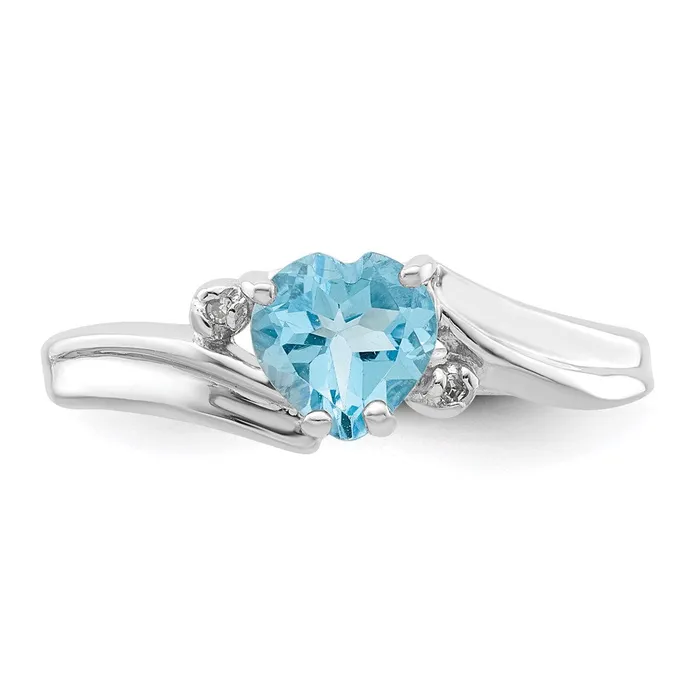 Sterling Silver Rhodium Plated Diamond and Lt Swiss BT Heart Ring Goldia Rings