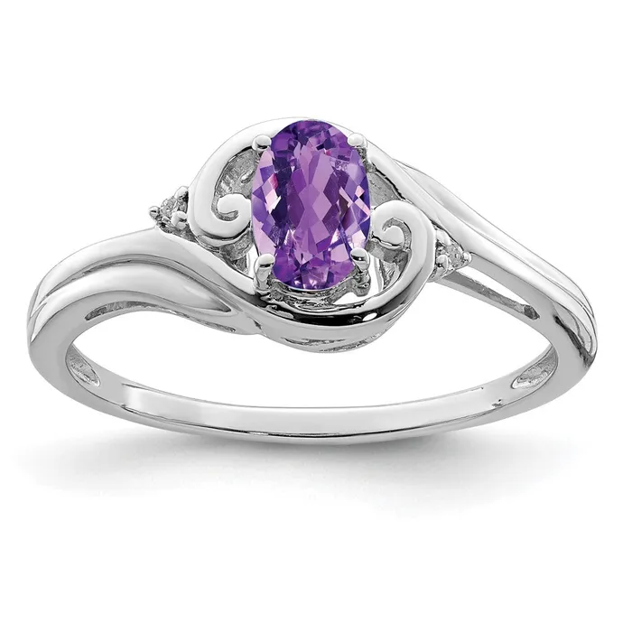Sterling Silver Rhodium Plated Diamond u0026 Amethyst Ring Goldia Rings