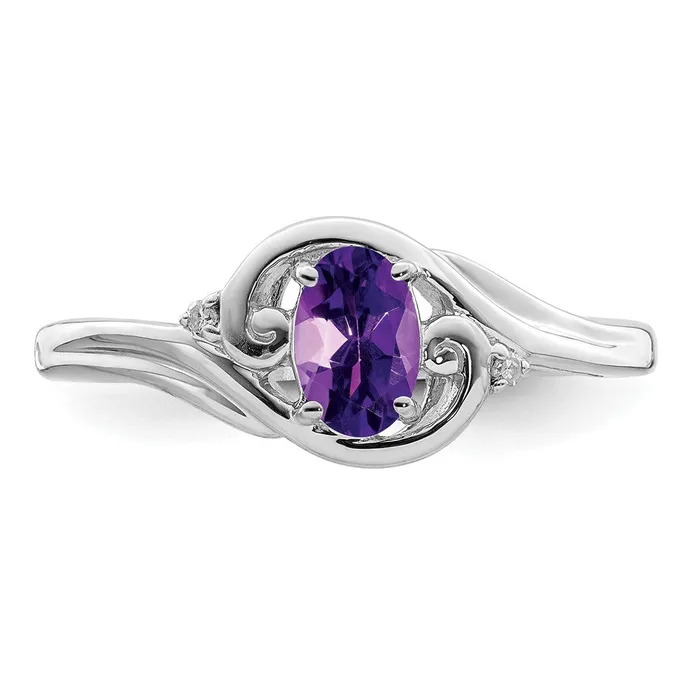 Sterling Silver Rhodium Plated Diamond u0026 Amethyst Ring Goldia Rings