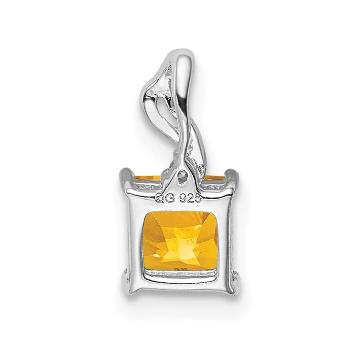Sterling Silver Rhodium Plated Diamond u0026 Citrine Square Pendant Goldia Necklaces