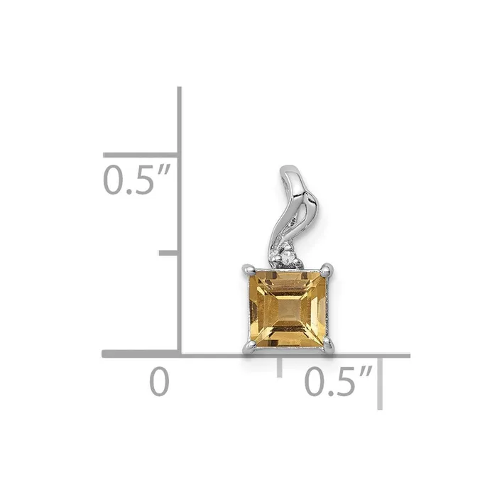 Sterling Silver Rhodium Plated Diamond u0026 Citrine Square Pendant Goldia Necklaces