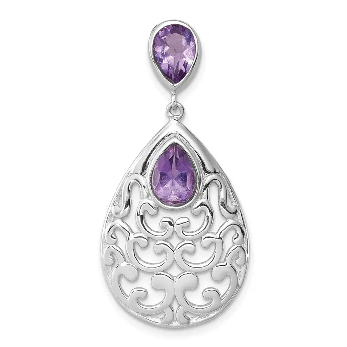 Sterling Silver Rhodiumplated Polished Amethyst Pendant Goldia Necklaces