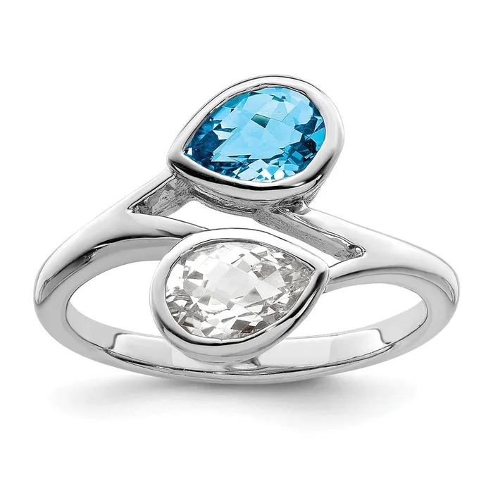 Sterling Silver Rhodiumplated Polished Blue u0026 White Topaz ByPass Ring Goldia Rings Sterling Silver Rhodiumplated Polished Blue u0026 White Topaz ByPass Ring Goldia Rings