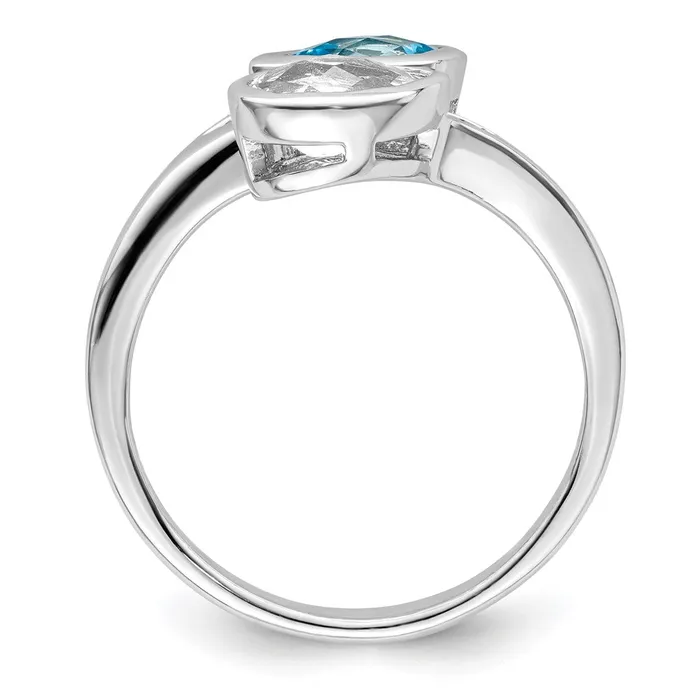 Sterling Silver Rhodiumplated Polished Blue u0026 White Topaz ByPass Ring Goldia Rings