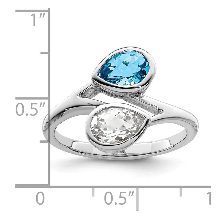Sterling Silver Rhodiumplated Polished Blue u0026 White Topaz ByPass Ring Goldia Rings