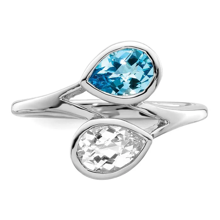 Sterling Silver Rhodiumplated Polished Blue u0026 White Topaz ByPass Ring Goldia Rings