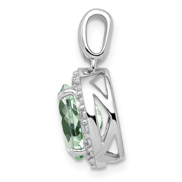 Sterling Silver Rhodiumplated with Green Quartz Oval Pendant Goldia Necklaces