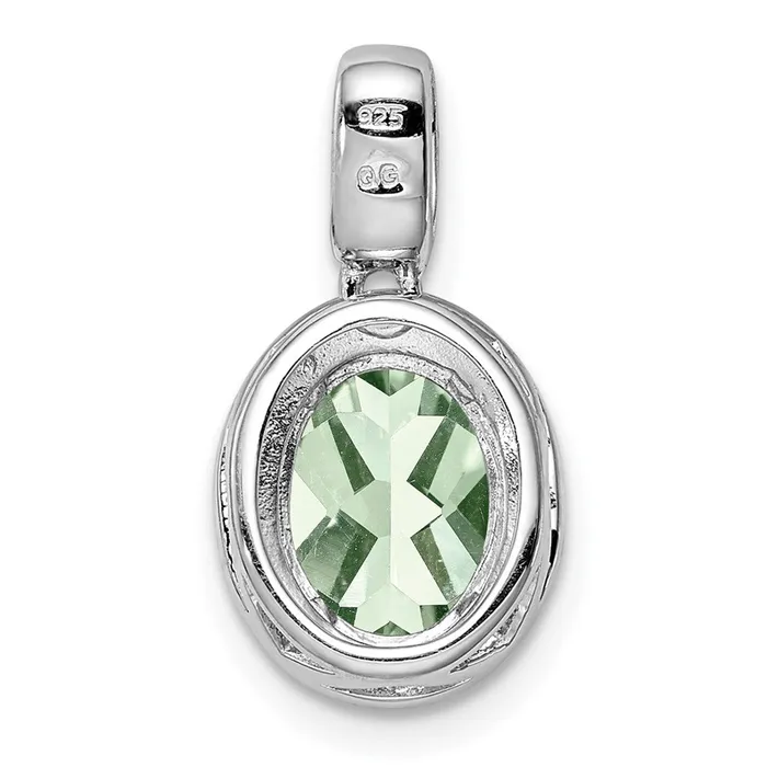Sterling Silver Rhodiumplated with Green Quartz Oval Pendant Goldia Necklaces