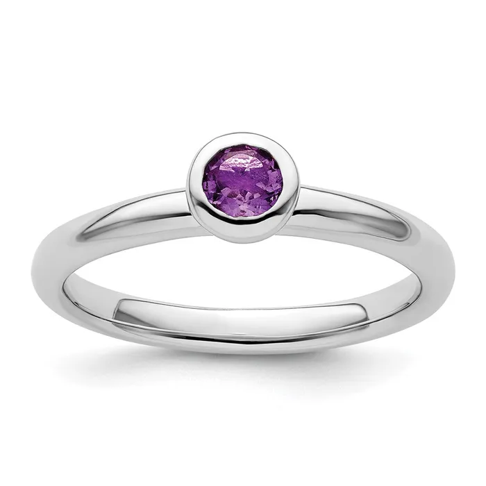 Sterling Silver Stackable Expressions Low 4mm Round Amethyst Ring Goldia Rings Sterling Silver Stackable Expressions Low 4mm Round Amethyst Ring Goldia Rings