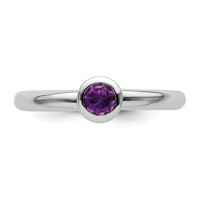 Sterling Silver Stackable Expressions Low 4mm Round Amethyst Ring Goldia Rings