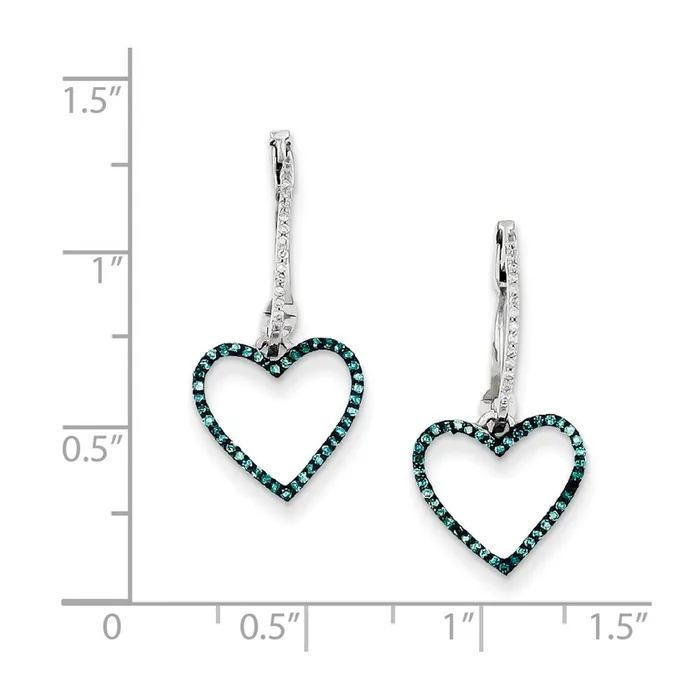 White Night Sterling Silver Rhodiumplated Blue and White Diamond Heart Hinged Hoop Earrings Goldia Earrings